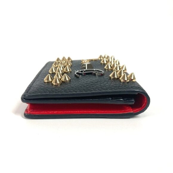 Christian Louboutin Studs logo Flap Business Card Case Leather Black/Red - Picture 3 of 8